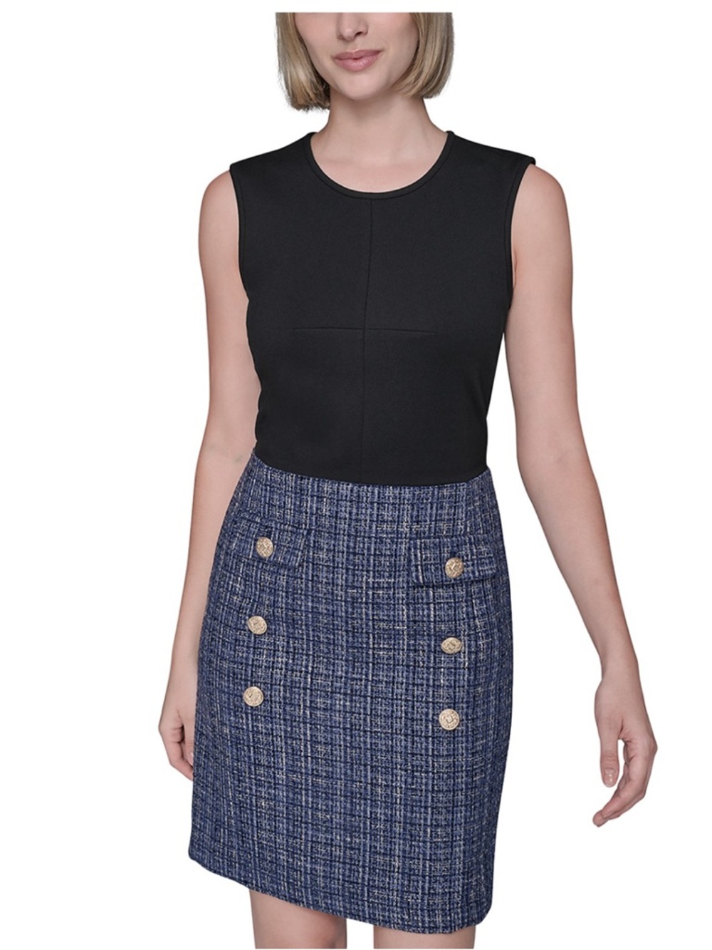 KARL LAGERFELD PARIS Mixed Media Tweed dress Black/Blue Multi in Size 16
